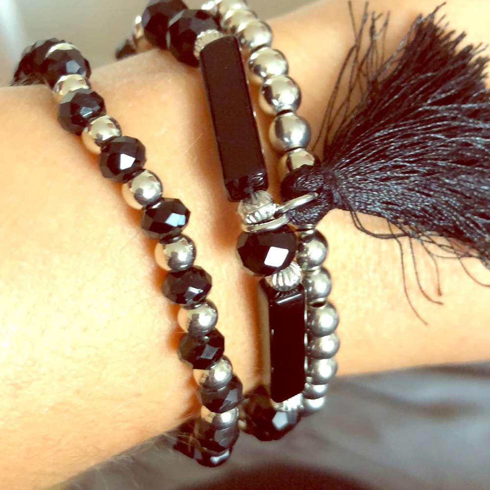 black and silver bracelets